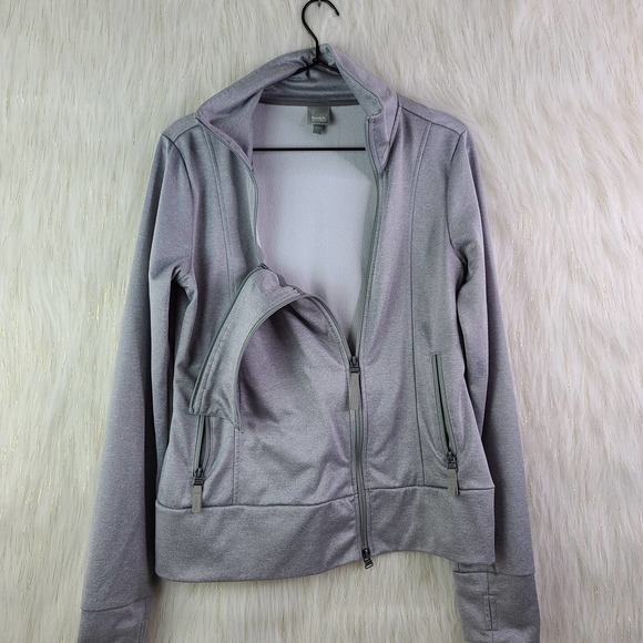 Bench Funnel Neck Logo Fleece Zip Up Jacket Black Purple Thumb Holes Large - Picture 3 of 8